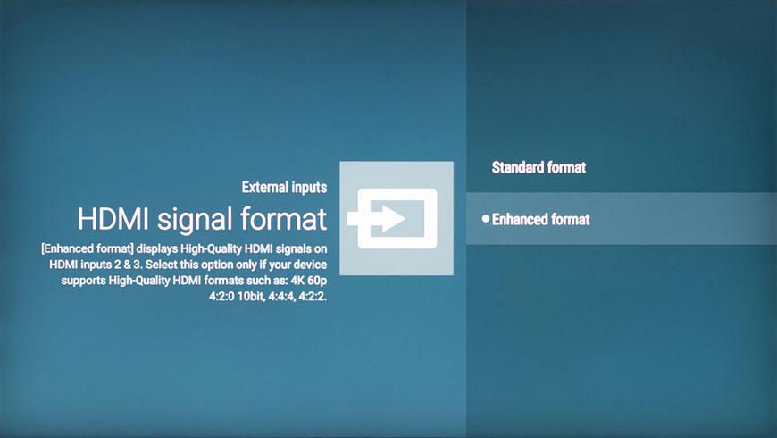 5. Activate the expansion mode of parameters of signal reception at the HDMI input 5. Activate the expansion mode of parameters of signal reception at the HDMI input