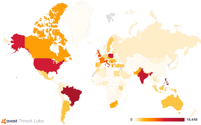 Chart of countries with the highest number of infected computers