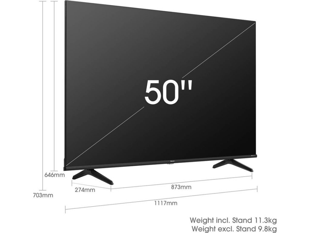 Dimensions and weight of the television