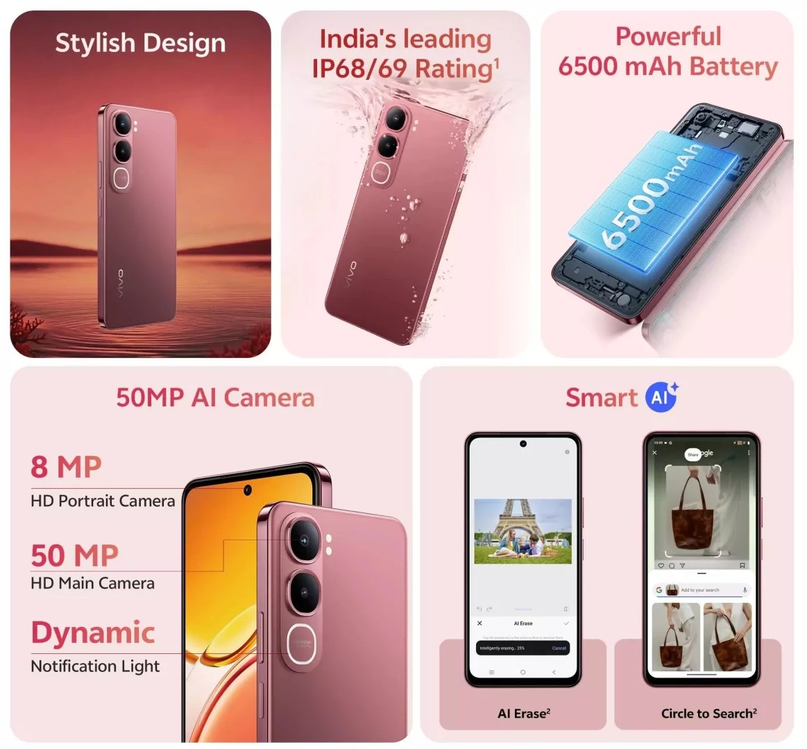 Vivo Y31 is available in two colour options - Diamond Green and Rose Red.