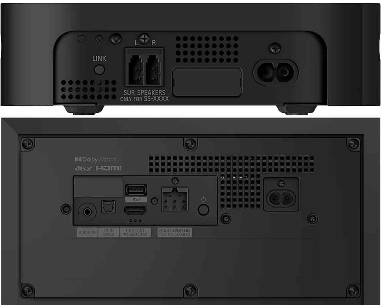 Unlike all other soundbar systems I've seen before, the main component of the Sony HT-S60 system is not the soundbar itself, but the subwoofer. That's why all the connections are located here. This also means you'll need to run cables to connect the TV directly to the subwoofer.