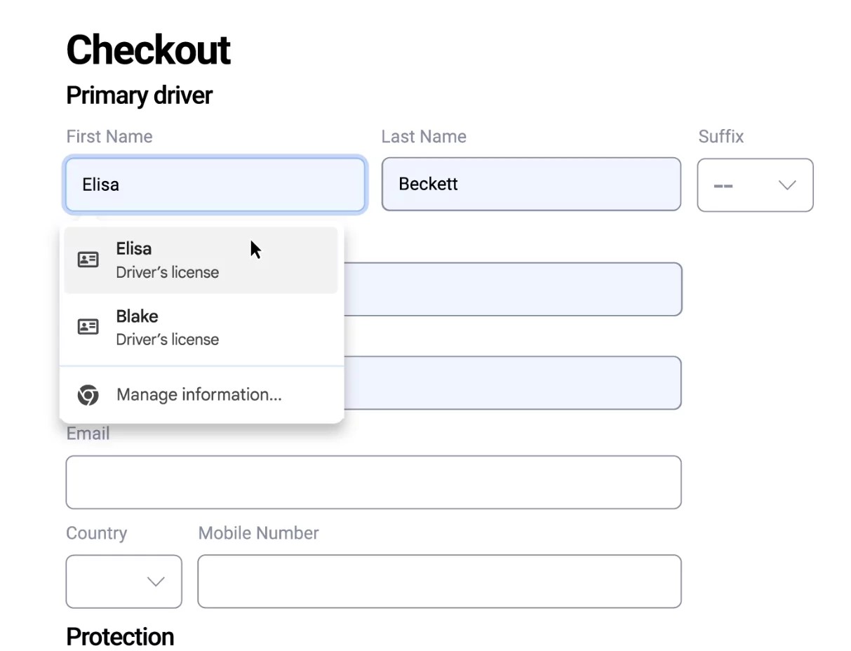 The browser stores autofill information only with the user's permission, and this data is encrypted.