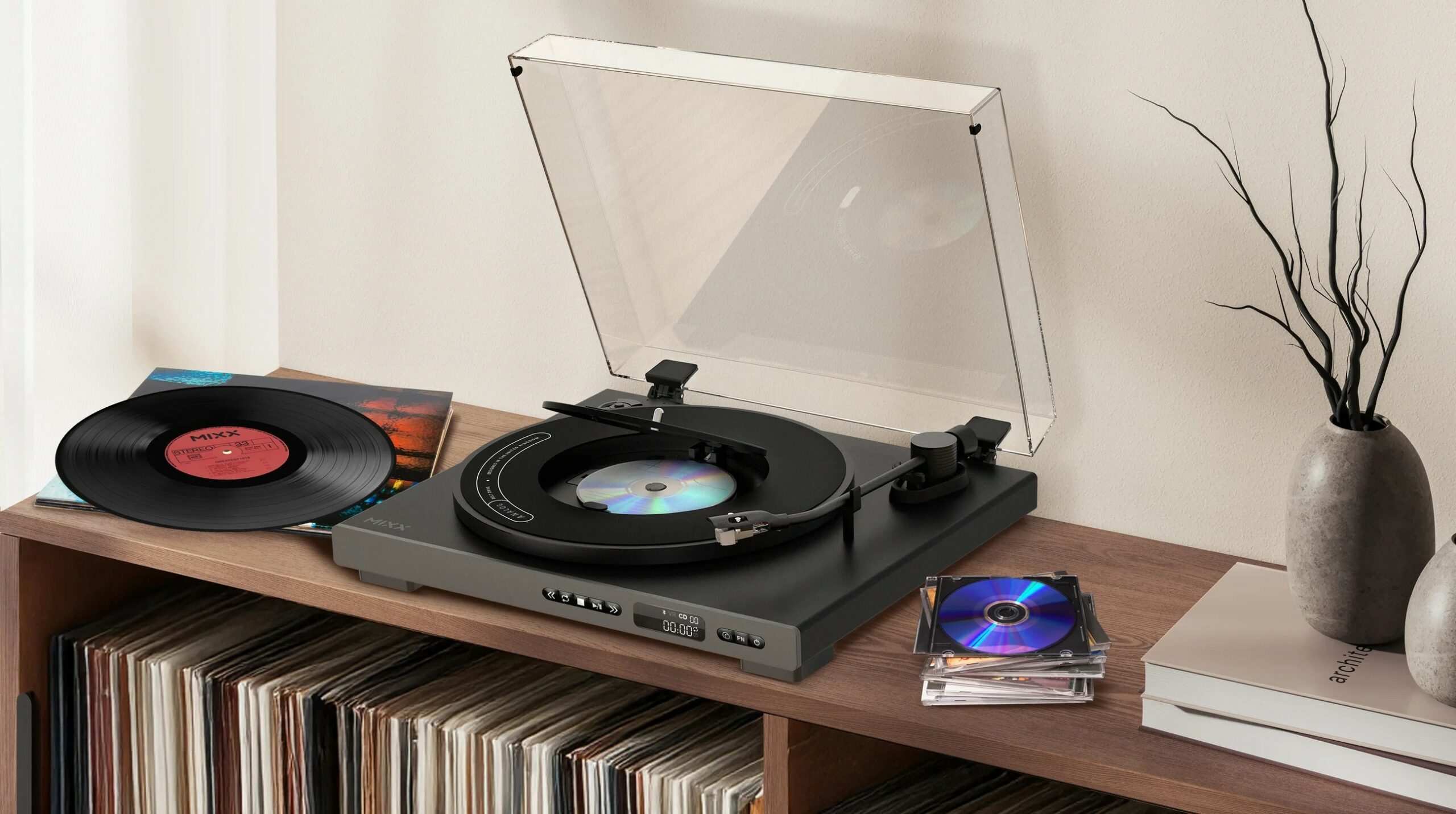 Mixx Analog Plus: The Turntable That Plays Vinyl and CDs 27 Vinyl and CDs in one compact player — Mixx Analog Plus blends retro formats with modern convenience and wireless playback.