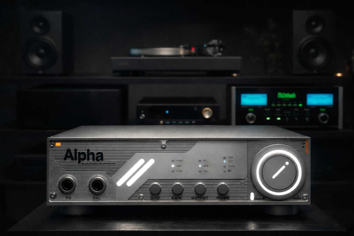 D&A Alpha: Dual-Mono Precision in a Compact DAC and Headphone Amplifier 12 The D&A Alpha is a compact but serious desktop DAC and headphone amplifier, featuring dual-mono ES9039Q2M DACs, discrete balanced amplification, analog volume control, and full USB, Bluetooth, and XLR connectivity.